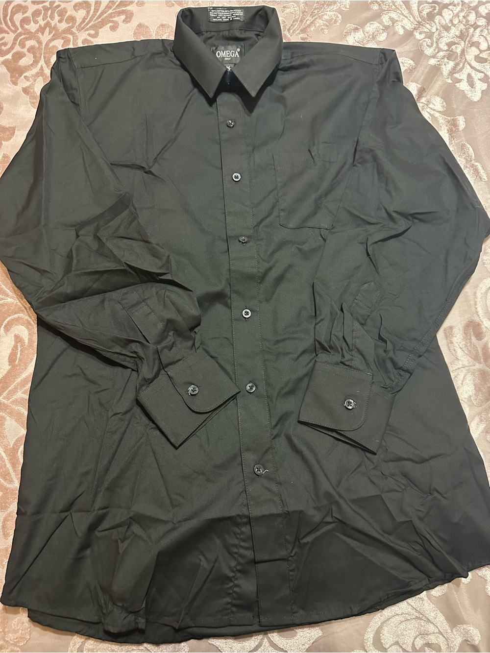 Omega Men’s Black Long-Sleeve Dress Shirt with Point Collar